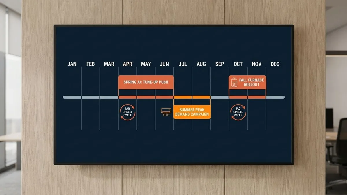 12-month HVAC marketing calendar showing seasonal campaign schedule