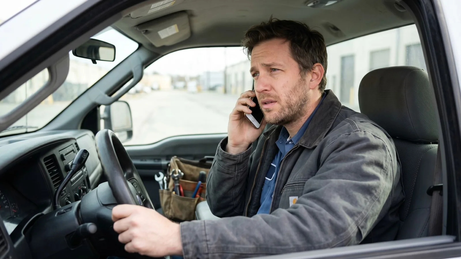 Contractor listening to tire-kicker call with frustrated expression