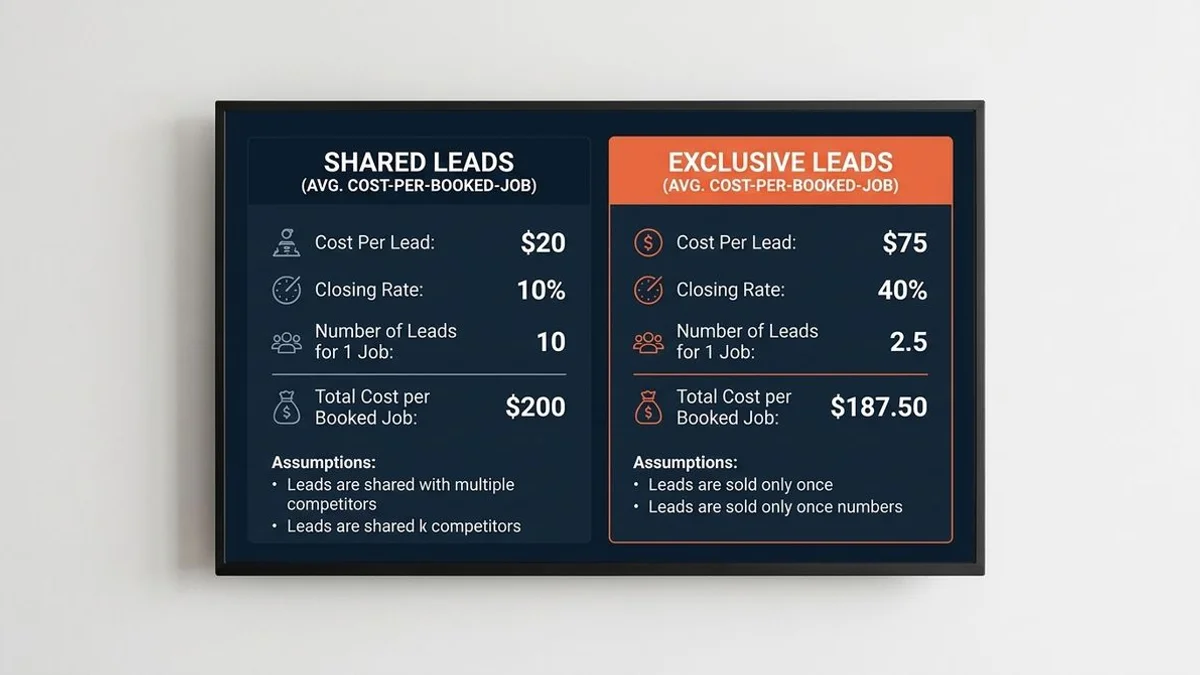Cost-per-booked-job math: shared vs exclusive