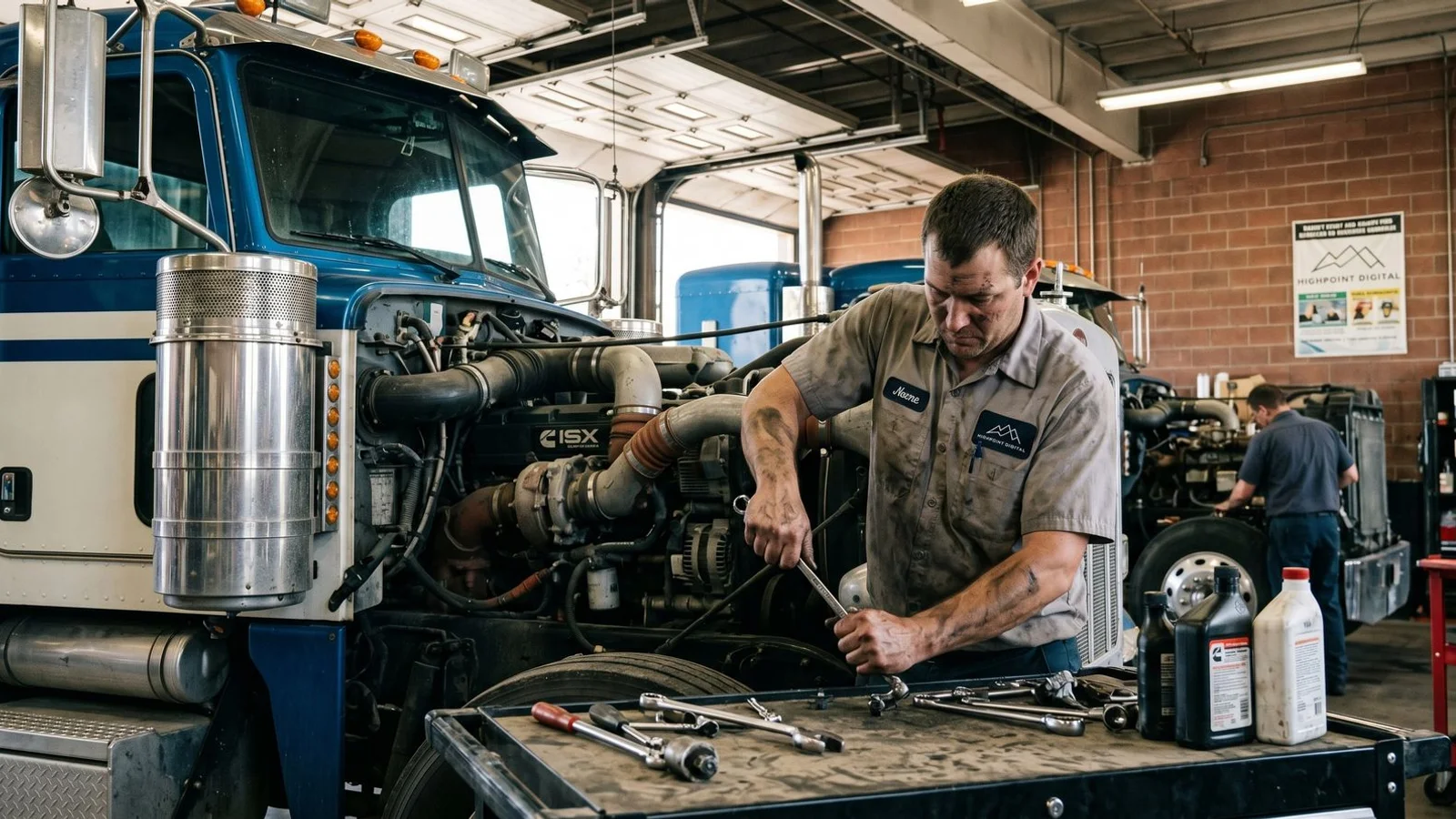 Diesel Repair Denver mechanic working on Class 8 truck