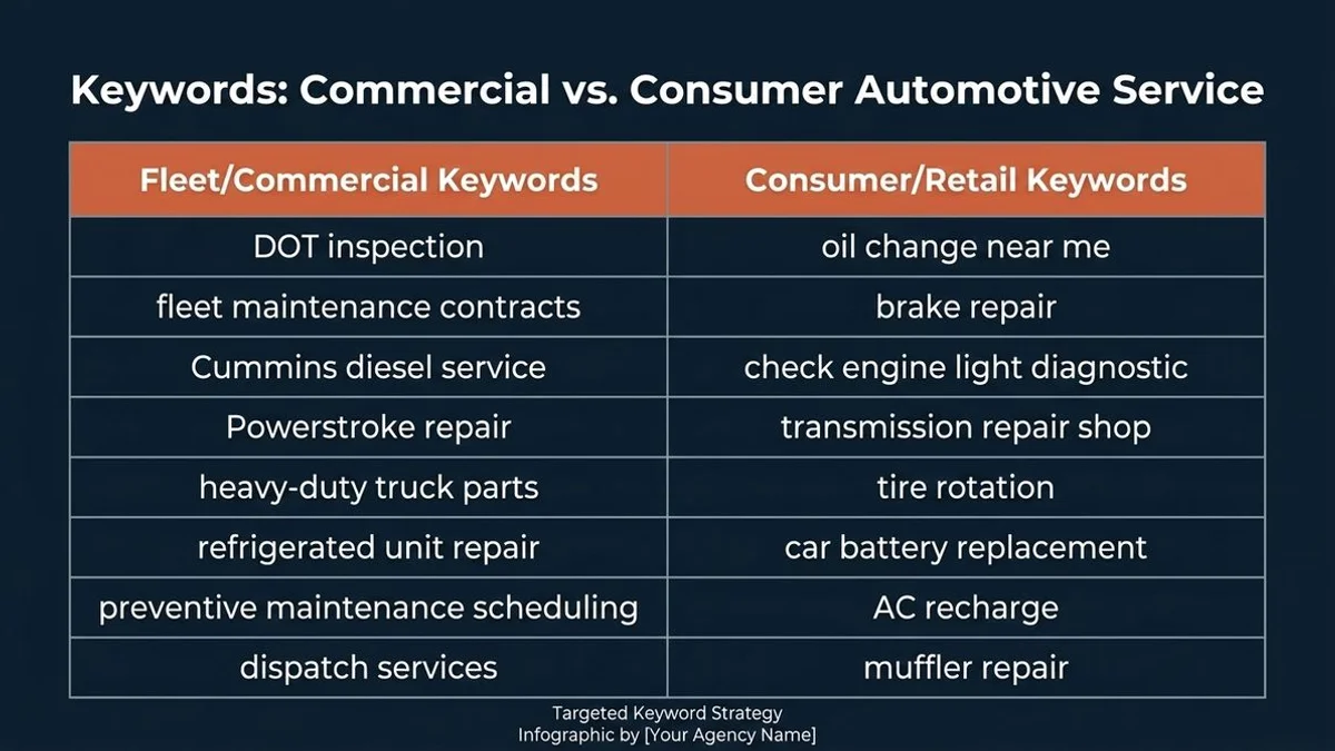 Fleet B2B vs consumer auto-repair keyword strategy