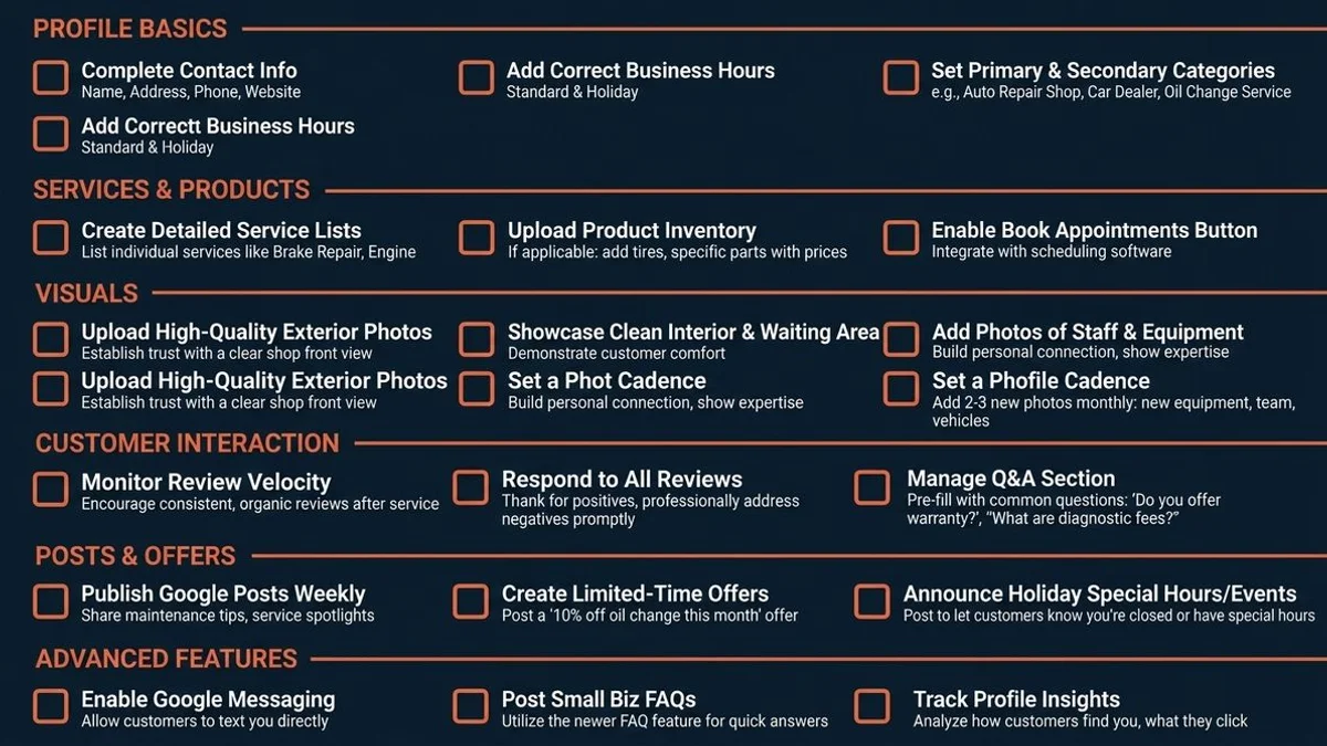 GBP optimization checklist for auto repair shops