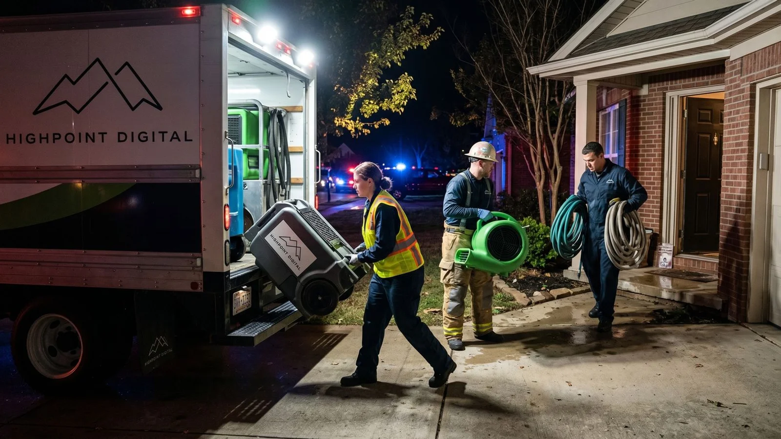 Kinrest Property Restoration team responding to emergency