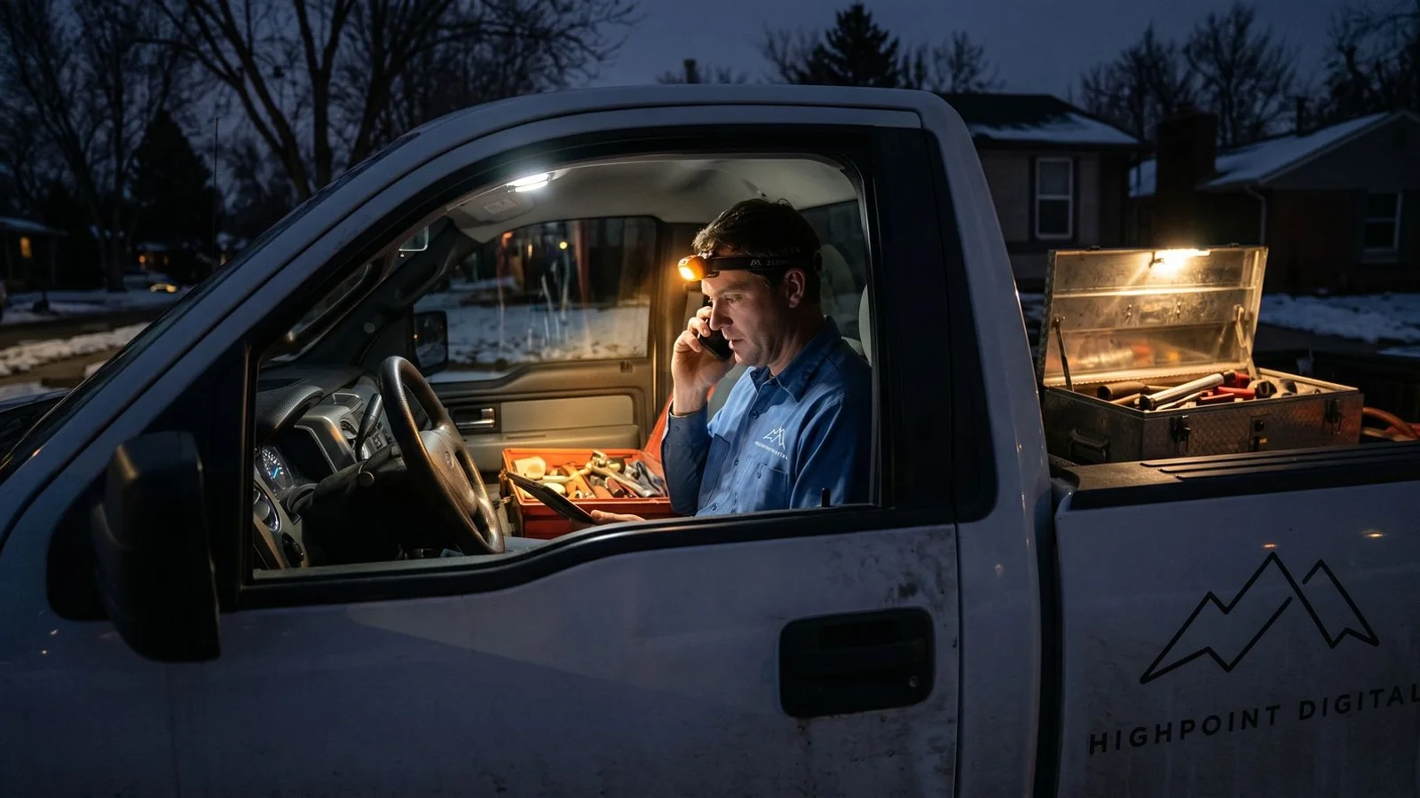 Plumber responding to an emergency call at night