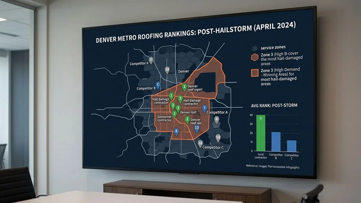 Roofer rank map showing local roofer outranking storm chasers