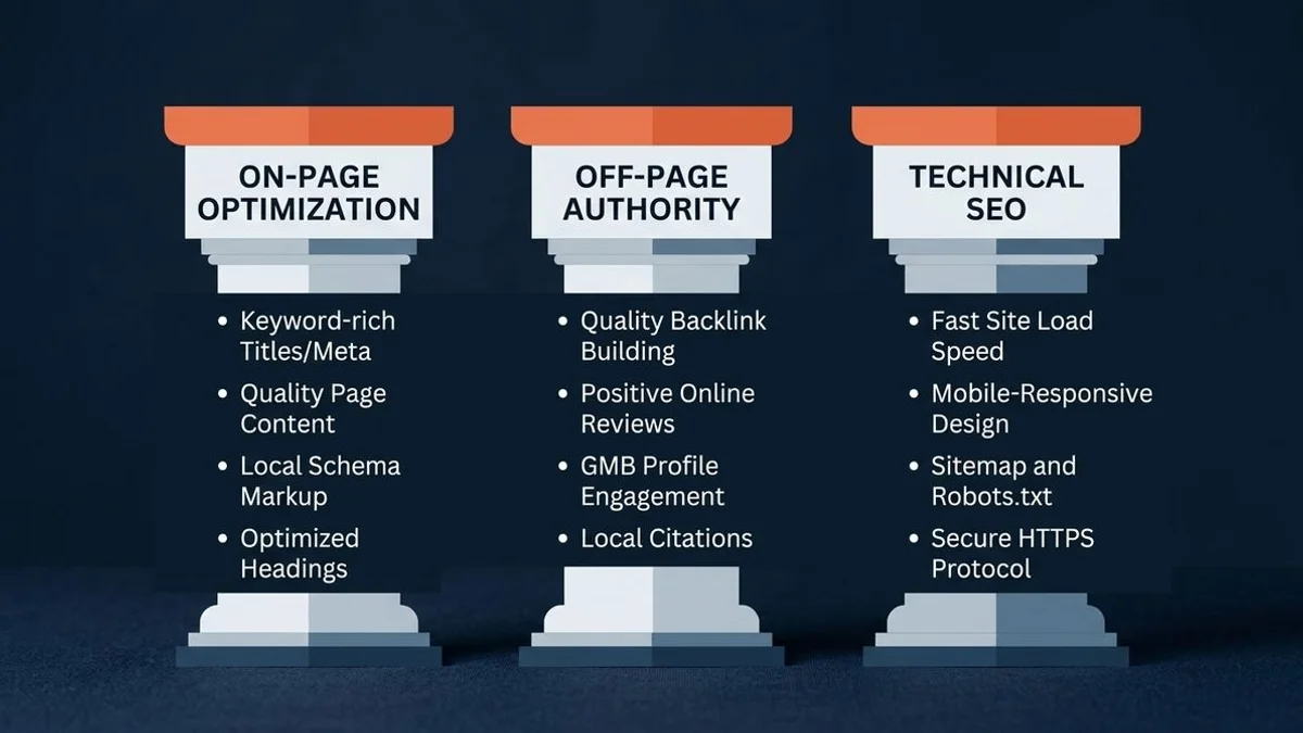 Three pillars of contractor SEO infographic