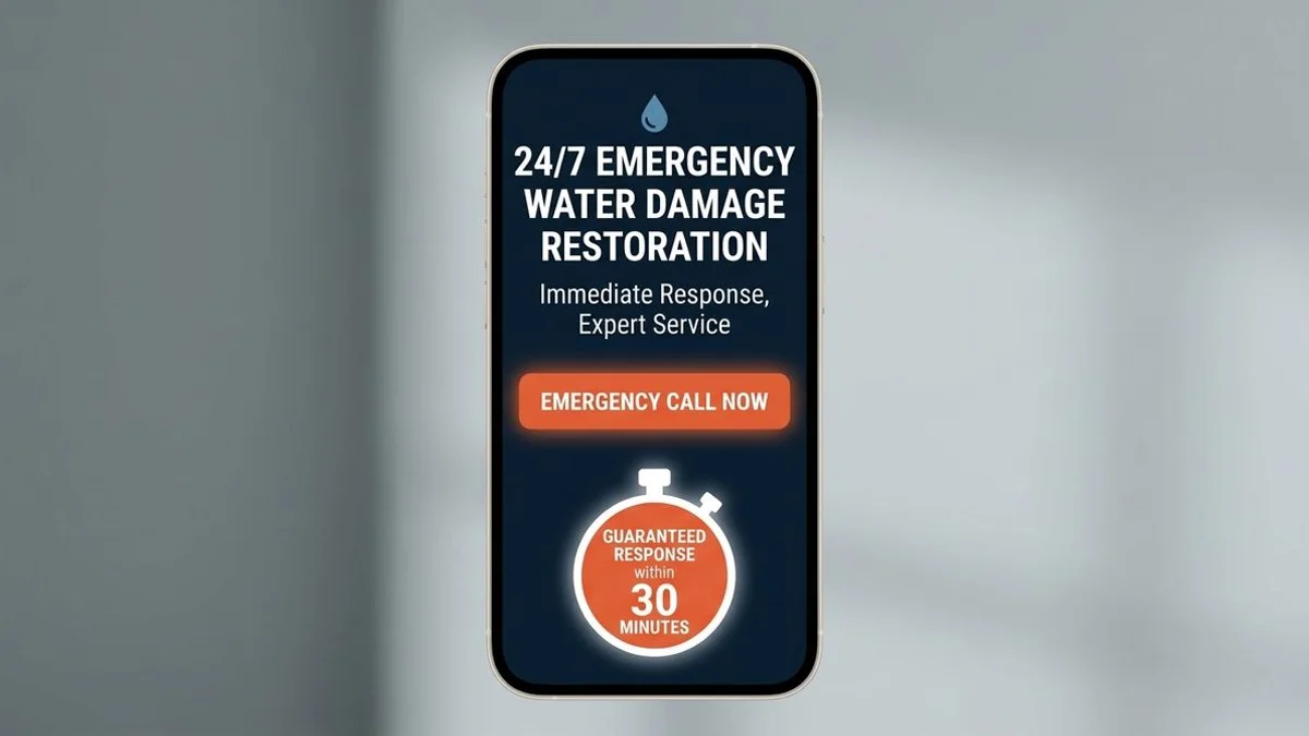 Water damage emergency landing page on mobile with click-to-call